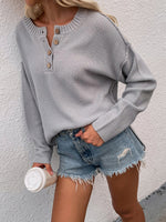 Buttoned Exposed Seam High-Low Sweater - SHE BADDY© ONLINE WOMEN FASHION & CLOTHING STORE