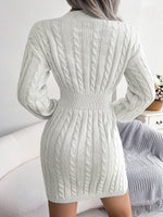 Cable-Knit V-Neck Mini Sweater Dress - SHE BADDY© ONLINE WOMEN FASHION & CLOTHING STORE