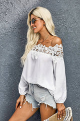 Lace Trim Textured Off-Shoulder Blouse - SHE BADDY© ONLINE WOMEN FASHION & CLOTHING STORE
