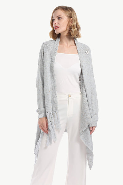 One-Button Tassel Tie Asymmetrical Hem Cardigan - SHE BADDY© ONLINE WOMEN FASHION & CLOTHING STORE