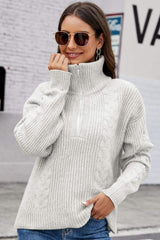 Half Zip Mixed Knit Collared Sweater - SHE BADDY© ONLINE WOMEN FASHION & CLOTHING STORE