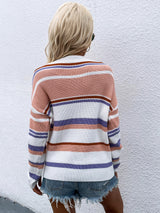 Striped Drop Shoulder Round Neck Pullover Sweater - SHE BADDY© ONLINE WOMEN FASHION & CLOTHING STORE