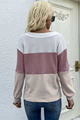 Color Block Waffle Knit Button Detail Top - SHE BADDY© ONLINE WOMEN FASHION & CLOTHING STORE