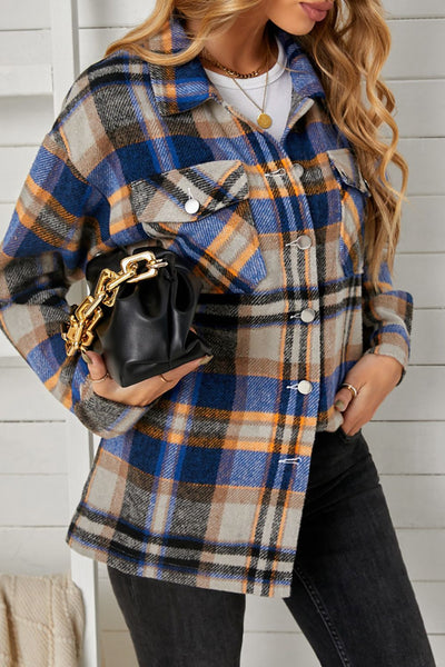 Plaid Pocketed Button Down Shacket - SHE BADDY© ONLINE WOMEN FASHION & CLOTHING STORE