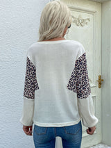 Leopard Color Block Waffle Knit Top - SHE BADDY© ONLINE WOMEN FASHION & CLOTHING STORE