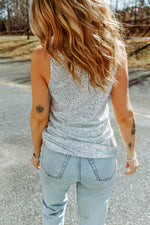 Sequin Button Front V-Neck Tank - SHE BADDY© ONLINE WOMEN FASHION & CLOTHING STORE
