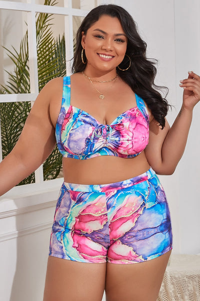 Plus Size Drawstring Detail Two-Piece Swimsuit - SHE BADDY© ONLINE WOMEN FASHION & CLOTHING STORE