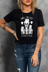 Halloween Skeleton Graphic Round Neck Tee - SHE BADDY© ONLINE WOMEN FASHION & CLOTHING STORE