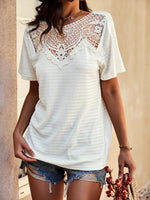 Spliced Lace Textured Tee Shirt - SHE BADDY© ONLINE WOMEN FASHION & CLOTHING STORE