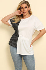 Plus Size Striped Color Block Asymmetrical T-Shirt - SHE BADDY© ONLINE WOMEN FASHION & CLOTHING STORE