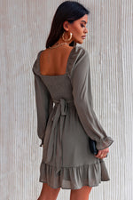 Smocked Long Flounce Sleeve Ruffle Hem Dress - SHE BADDY© ONLINE WOMEN FASHION & CLOTHING STORE