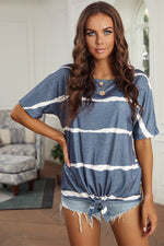 Striped Tie Front Tee Shirt - SHE BADDY© ONLINE WOMEN FASHION & CLOTHING STORE