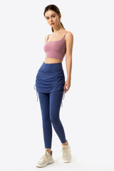 Drawstring Ruched Faux Layered Yoga Leggings - SHE BADDY© ONLINE WOMEN FASHION & CLOTHING STORE