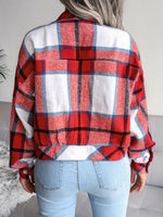 Plaid Collared Neck Drop Shoulder Jacket - SHE BADDY© ONLINE WOMEN FASHION & CLOTHING STORE