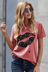 Leopard Lip Distressed T-Shirt - SHE BADDY© ONLINE WOMEN FASHION & CLOTHING STORE