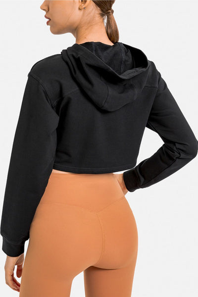 Long Sleeve Cropped Sports Hoodie - SHE BADDY© ONLINE WOMEN FASHION & CLOTHING STORE