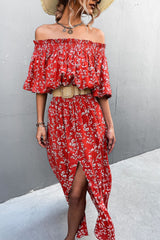 Floral Off-Shoulder Front Split Dress - SHE BADDY© ONLINE WOMEN FASHION & CLOTHING STORE