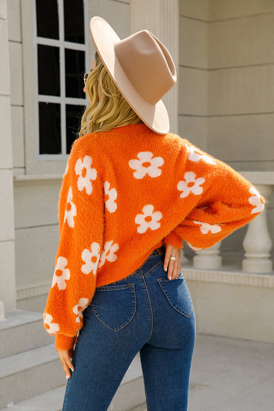 Floral Open Front Fuzzy Cardigan - SHE BADDY© ONLINE WOMEN FASHION & CLOTHING STORE