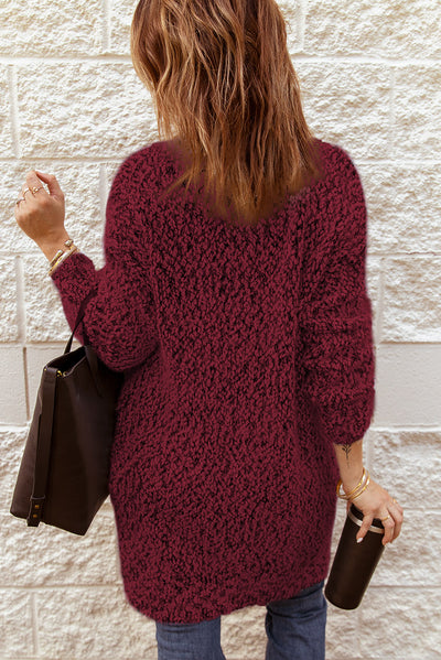 Fuzzy Popcorn Knit Open Front Longline Cardigan - SHE BADDY© ONLINE WOMEN FASHION & CLOTHING STORE