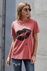 Leopard Lip Distressed T-Shirt - SHE BADDY© ONLINE WOMEN FASHION & CLOTHING STORE