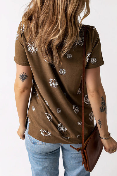 Dandelion Print Round Neck Tee - SHE BADDY© ONLINE WOMEN FASHION & CLOTHING STORE