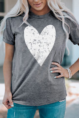 Heart Graphic Cuffed Short Sleeve Tee - SHE BADDY© ONLINE WOMEN FASHION & CLOTHING STORE
