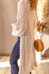 Dropped Shoulder Long Sleeve Crochet Duster Cardigan - SHE BADDY© ONLINE WOMEN FASHION & CLOTHING STORE