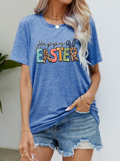 HAPPY EASTER Graphic Round Neck Tee Shirt - SHE BADDY© ONLINE WOMEN FASHION & CLOTHING STORE