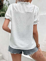 Swiss Dot Buttoned Puff Sleeve Blouse - SHE BADDY© ONLINE WOMEN FASHION & CLOTHING STORE