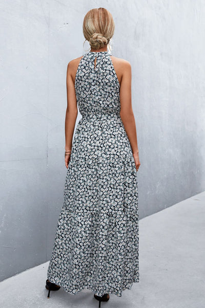 Printed Sleeveless Tie Waist Maxi Dress - SHE BADDY© ONLINE WOMEN FASHION & CLOTHING STORE