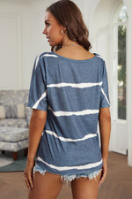 Striped Tie Front Tee Shirt - SHE BADDY© ONLINE WOMEN FASHION & CLOTHING STORE