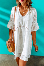Applique V-Neck Flounce Sleeve Mini Dress - SHE BADDY© ONLINE WOMEN FASHION & CLOTHING STORE