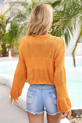 Drawstring Hem Round Neck Cropped Cover Up - SHE BADDY© ONLINE WOMEN FASHION & CLOTHING STORE