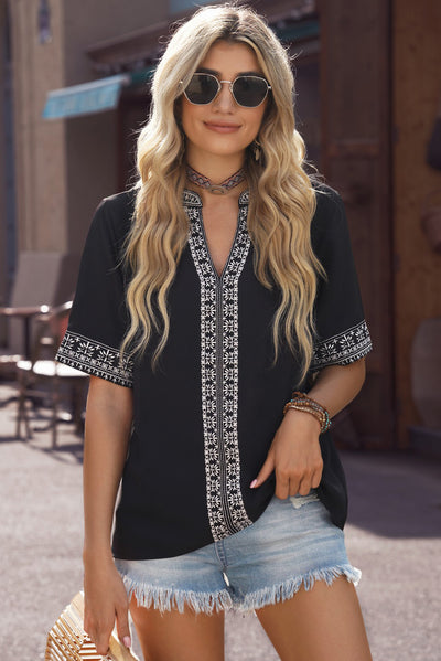 Embroidered V-Neck Top - SHE BADDY© ONLINE WOMEN FASHION & CLOTHING STORE