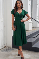 Flutter Sleeve Surplice Midi Dress - SHE BADDY© ONLINE WOMEN FASHION & CLOTHING STORE