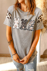 Easter Rabbit Graphic Striped Leopard Raglan Sleeve Tee - SHE BADDY© ONLINE WOMEN FASHION & CLOTHING STORE