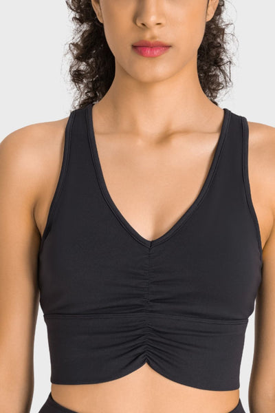 Gathered Detail Halter Neck Sports Bra - SHE BADDY© ONLINE WOMEN FASHION & CLOTHING STORE