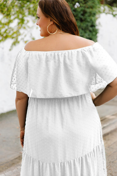 Plus Size Swiss Dot Off-Shoulder Tiered Dress - SHE BADDY© ONLINE WOMEN FASHION & CLOTHING STORE