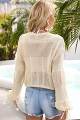 Drawstring Hem Round Neck Cropped Cover Up - SHE BADDY© ONLINE WOMEN FASHION & CLOTHING STORE