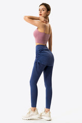 Drawstring Ruched Faux Layered Yoga Leggings - SHE BADDY© ONLINE WOMEN FASHION & CLOTHING STORE