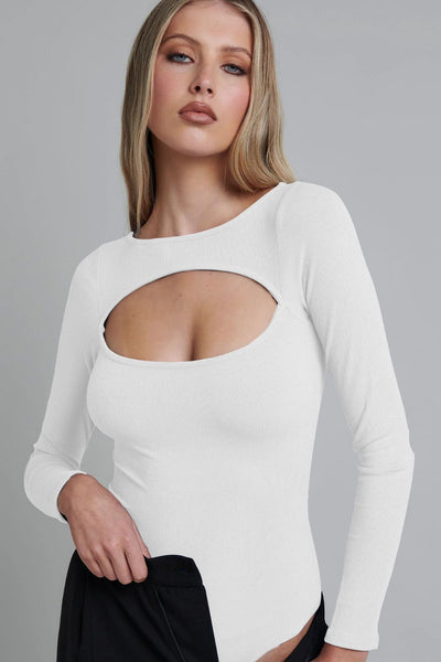 Cutout Ribbed Long Sleeve Bodysuit - SHE BADDY© ONLINE WOMEN FASHION & CLOTHING STORE