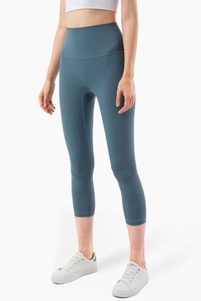 Feel Like Skin Elastic Waistband Cropped Yoga Leggings - SHE BADDY© ONLINE WOMEN FASHION & CLOTHING STORE