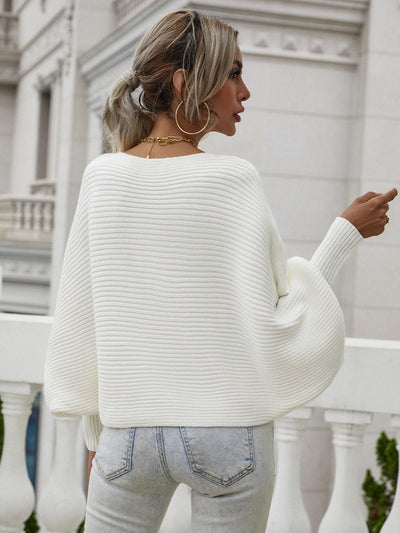 Horizontal Ribbing Dolman Sleeve Sweater - SHE BADDY© ONLINE WOMEN FASHION & CLOTHING STORE