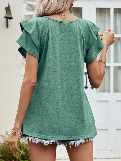 Layered Flutter Sleeve V-Neck Top - SHE BADDY© ONLINE WOMEN FASHION & CLOTHING STORE