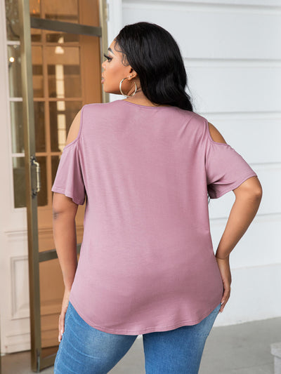 Plus Size Cold-Shoulder Round Neck Curved Hem Tee - SHE BADDY© ONLINE WOMEN FASHION & CLOTHING STORE