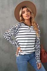 Leopard Print Striped Distressed Long Sleeve Tee - SHE BADDY© ONLINE WOMEN FASHION & CLOTHING STORE