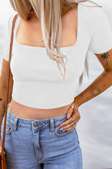 Square Neck Ribbed Crop Top - SHE BADDY© ONLINE WOMEN FASHION & CLOTHING STORE