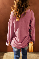 Contrast Waffle-Knit Shirt Jacket - SHE BADDY© ONLINE WOMEN FASHION & CLOTHING STORE