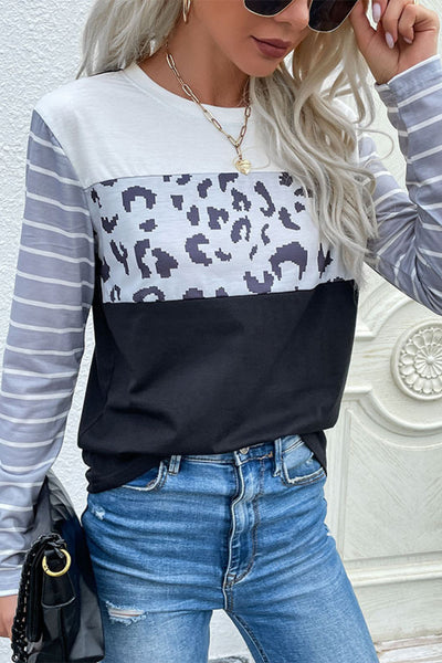 Mixed Print Round Neck Tee Shirt - SHE BADDY© ONLINE WOMEN FASHION & CLOTHING STORE