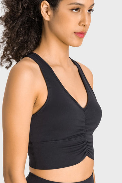 Gathered Detail Halter Neck Sports Bra - SHE BADDY© ONLINE WOMEN FASHION & CLOTHING STORE